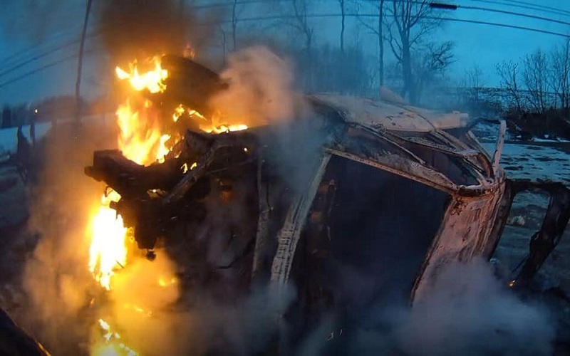 Car being cut for scrap catches fire near Curwensville