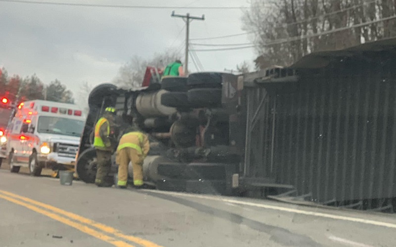 Tractor-trailer rolls over on Route 322 near Brookville/Reynoldsville